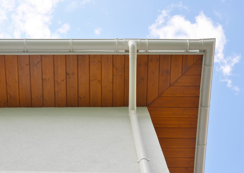 Close up on Rain Gutter, Soffit Board, Fascia Board.